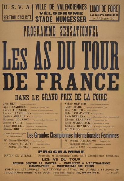 null Poster program "Les As du Tour de France" in Valenciennes with Lazaridès, Vietto,...