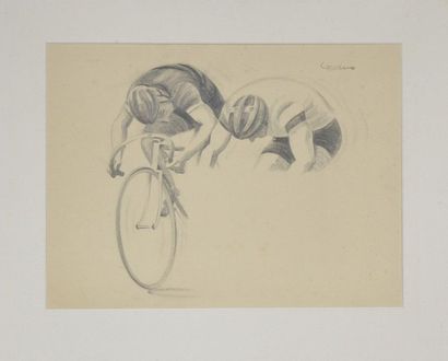 null Cello. Marcel Juseret (1895-1965). Original pencil drawing "Sur la Piste". Size...