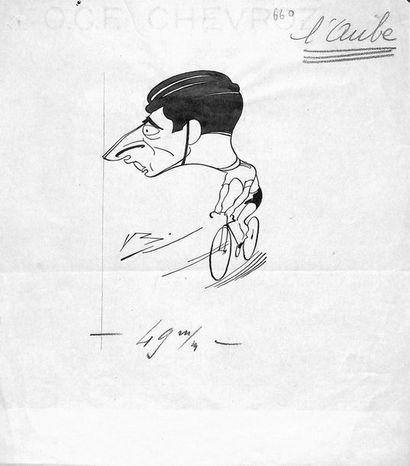 null Bill. Ensemble de deux dessins originaux signés de Fausto Coppi. À l'encre sur...