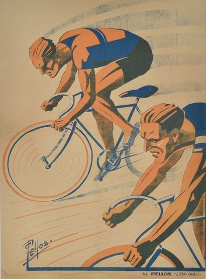 null Poster "Duel on the track" signed Pellos. Poster before the letter from the...