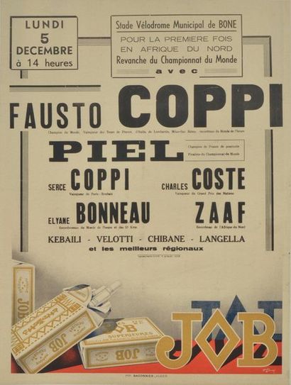 null Affiche "Revanche du Championnat du Monde" avec Fausto Coppi et Roger Piel au...