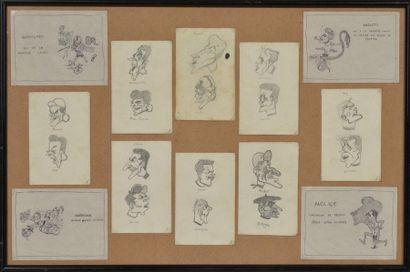 null Ensemble de 12 caricatures au crayon de coureurs dont Anquetil, Gaul, Anglade,...