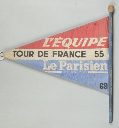 null Official car pennant on the 1955 Tour de France won by Louison Bobet. Length...