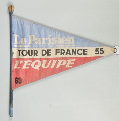 null Official car pennant on the 1955 Tour de France won by Louison Bobet. Length...