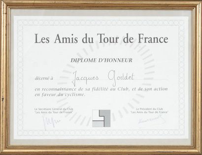 null Diplôme d'Honneur "Les Amis du Tour de France" décerné à Jacques Goddet. On...