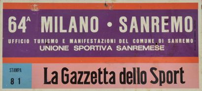 null Ensemble de 2 plaques véhicules pour le Milan-San Remo 1973 et 1974. Dimensions...