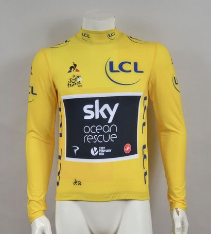 null Geraint Thomas. Yellow podium jersey on the Tour de France 2018 with the SKY...