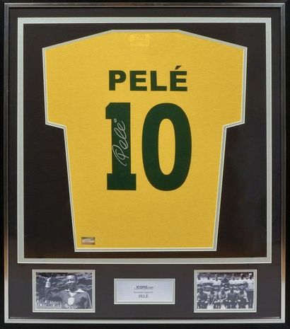 null Pelé. Maillot memorabilia N°10 de l'équipe du Brésil. Signature authentique...