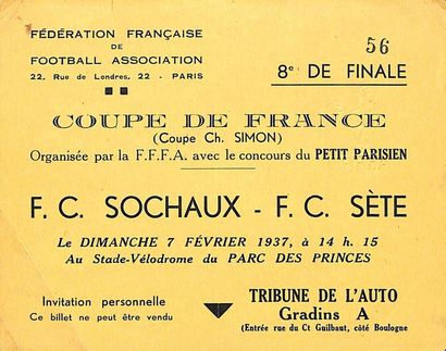 null Billet (invitation) pour la rencontre entre le F.C. Sochaux et le F.C. Sète...