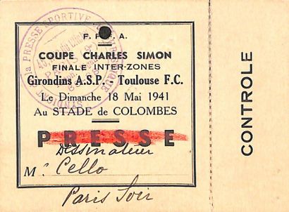 null Whole ticket Press of the Inter-Zone Final of the Charles Simon Cup (French...