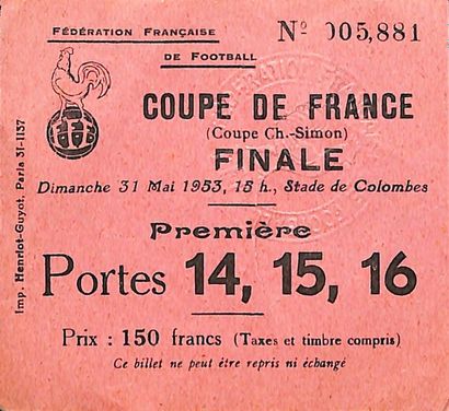 null Billet officiel de la finale de la Coupe de France 1953 opposant le L.O.S.C....