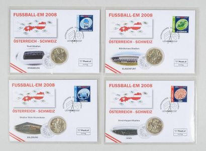 null Set of 4 stamped cards with coins commemorating the 2008 European Championship...