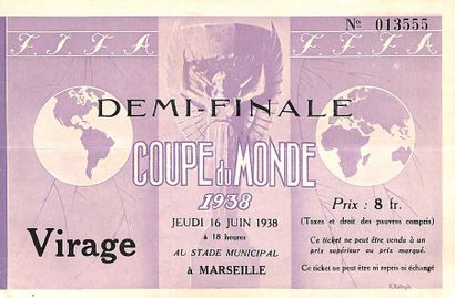 null Official ticket for the 1938 World Cup semi-final between Italy and Brazil on...