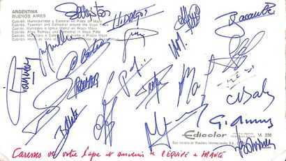 null Postcard with the authentic signatures of players of the French team at the...
