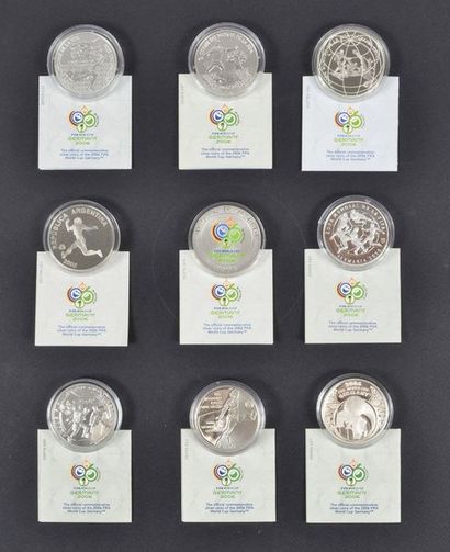 null Set of 9 silver coins commemorating the 2006 World Cup in Germany. 1 in 900/1000...