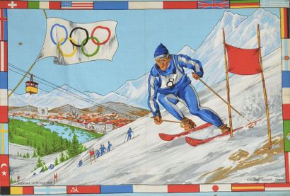 null GRENOBLE 1968. A placemat and two scarves bearing the effigy of the X Olympic...