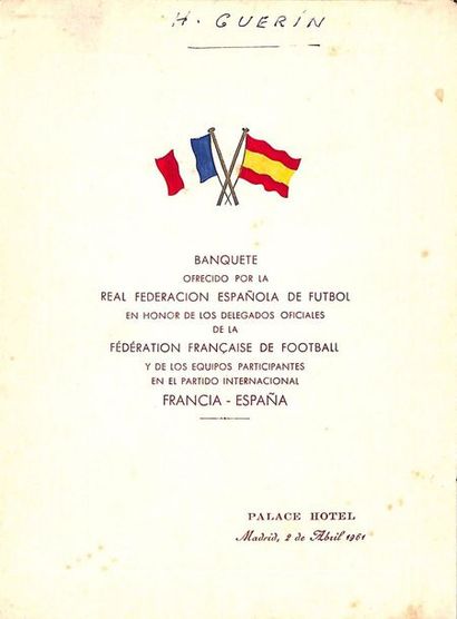 null Post-match menu for the meeting between Spain and France on 2 April 1961 in...