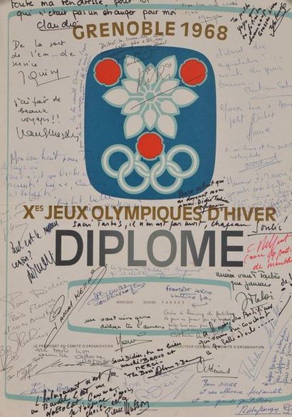 null GRENOBLE 1968. Diplôme de participant attribué à Didier Tarbes. Nombreuses signatures.

On...
