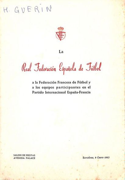 null Post-match menu of the meeting between Spain and France on 9 January 1963 with...