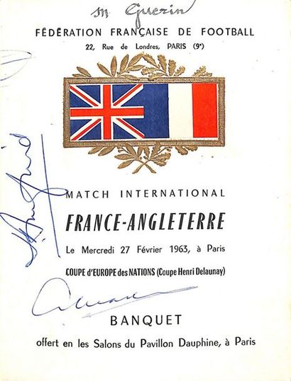 null Post-match menu for the meeting between France and England on 27 February 1963,...