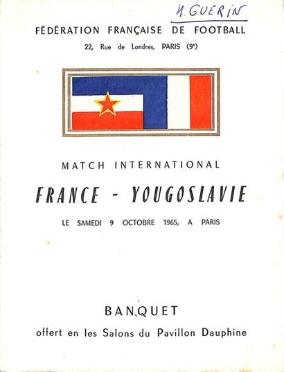 null Post-match menu for the meeting between France and Yugoslavia on 9 October 1965...
