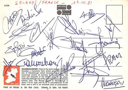null Postcard with the authentic signatures of players of the French team against...