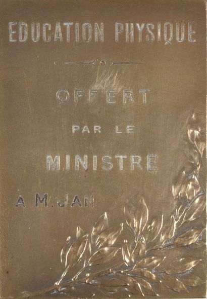 null PARIS 1900. Bronze plaque. "Physical Education" offered by the Minister. By...