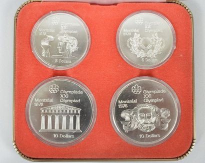 null MONTREAL 1976. Ensemble de 4 monnaies Olympique en argent 2x5 Dollars et 2x10...