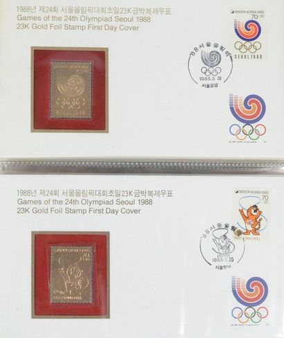 null SEOUL 1988. Official collection of 32 first day covers with 23 carat gold stamp...