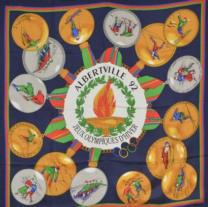 null ALBERTVILLE 1992. Set of 2 scarves, one in silk with the effigy of the XVIth...