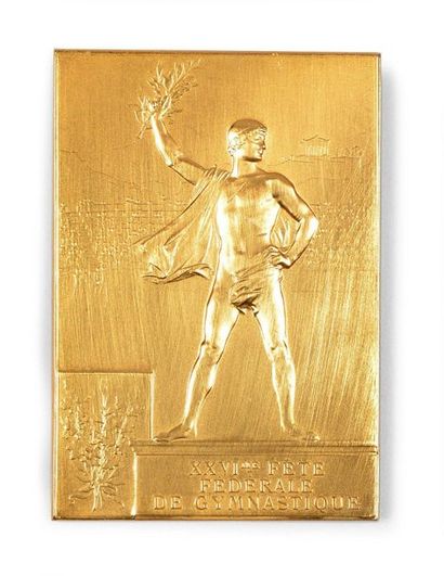 null PARIS 1900. Gilt plaque. "XXVIème fête Fédérale de Gymnastique" by F. Vernon.

Gold-plated...