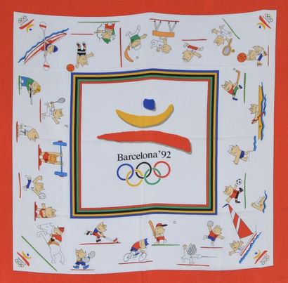 null BARCELONE 1992. Ensemble de 2 foulards en soie à l'effigie des XXVème Jeux Olympiques...