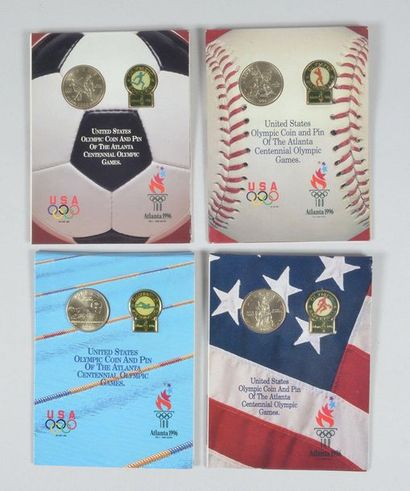 null ATLANTA 1996. Set of 4 medals and commemorative pin of the Centenary Games.