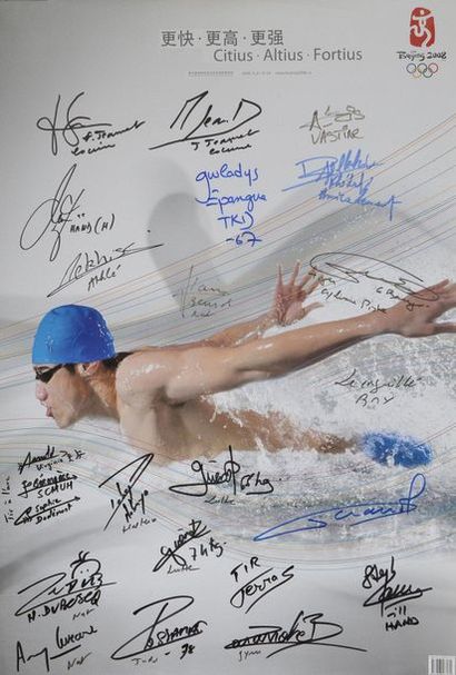 null PEKIN 2008. Affiche originale des Jeux Olympiques d'été avec de nombreuses signatures...