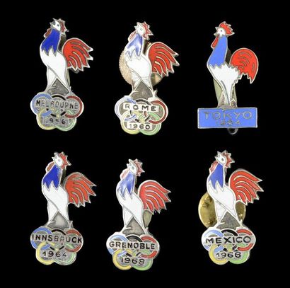 null Set of 6 roosters of the French team for the Olympics of Melbourne 1956, Rome...