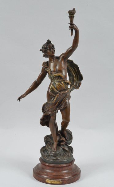 null Sculpture in ruler on wooden base "Victorious Glory". Signed Auguste Moreau...
