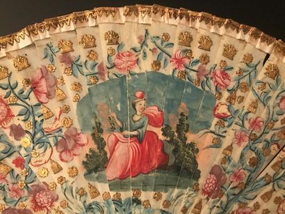 null Pompons and baskets, circa 1700-1720
Painted broken bone fan of a young woman...
