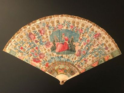 null Pompons et paniers, vers 1700-1720
Éventail de type brisé en os peint d'une...