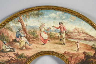 null Danse paysanne, début XVIIIe siècle
Feuille d'éventail en peau peinte dans le...