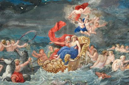 null Le triomphe de Neptune et Amphitrite
Feuille d'éventail peinte à la gouache...