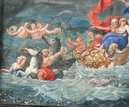 null Le triomphe de Neptune et Amphitrite
Feuille d'éventail peinte à la gouache...