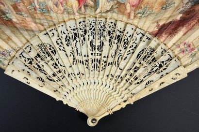 null Les arts célébrant Flore, circa 1750
Folded fan, the sheet in skin, mounted...