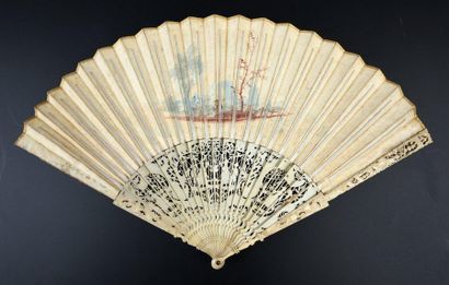null Les arts célébrant Flore, circa 1750
Folded fan, the sheet in skin, mounted...