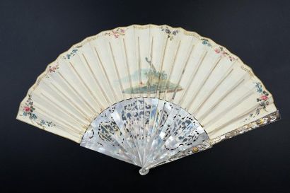 null Flora in his garden, circa 1750-1760
Folded fan, the leaf in skin, mounted in...