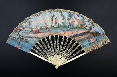 null La fermière et ses poules, circa 1760-1770
Folded fan, double sheet, in gouache...