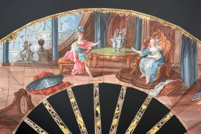 null The Meeting of Mark Antony and Cleopatra, ca. 1760
Folded fan, the double sheet...