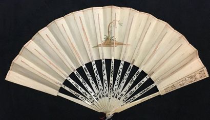 null Two fans, 18th century *one, the leaf in painted skin and mounted in the English...