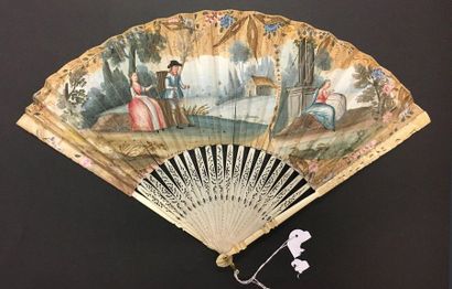 null Two fans, 18th century *one, the leaf in painted skin and mounted in the English...