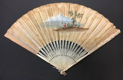 null Two fans, 18th century *one, the leaf in painted skin and mounted in the English...