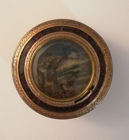 null The dog and the hunter, circa 1780
Rare small circular animation box, with pink...